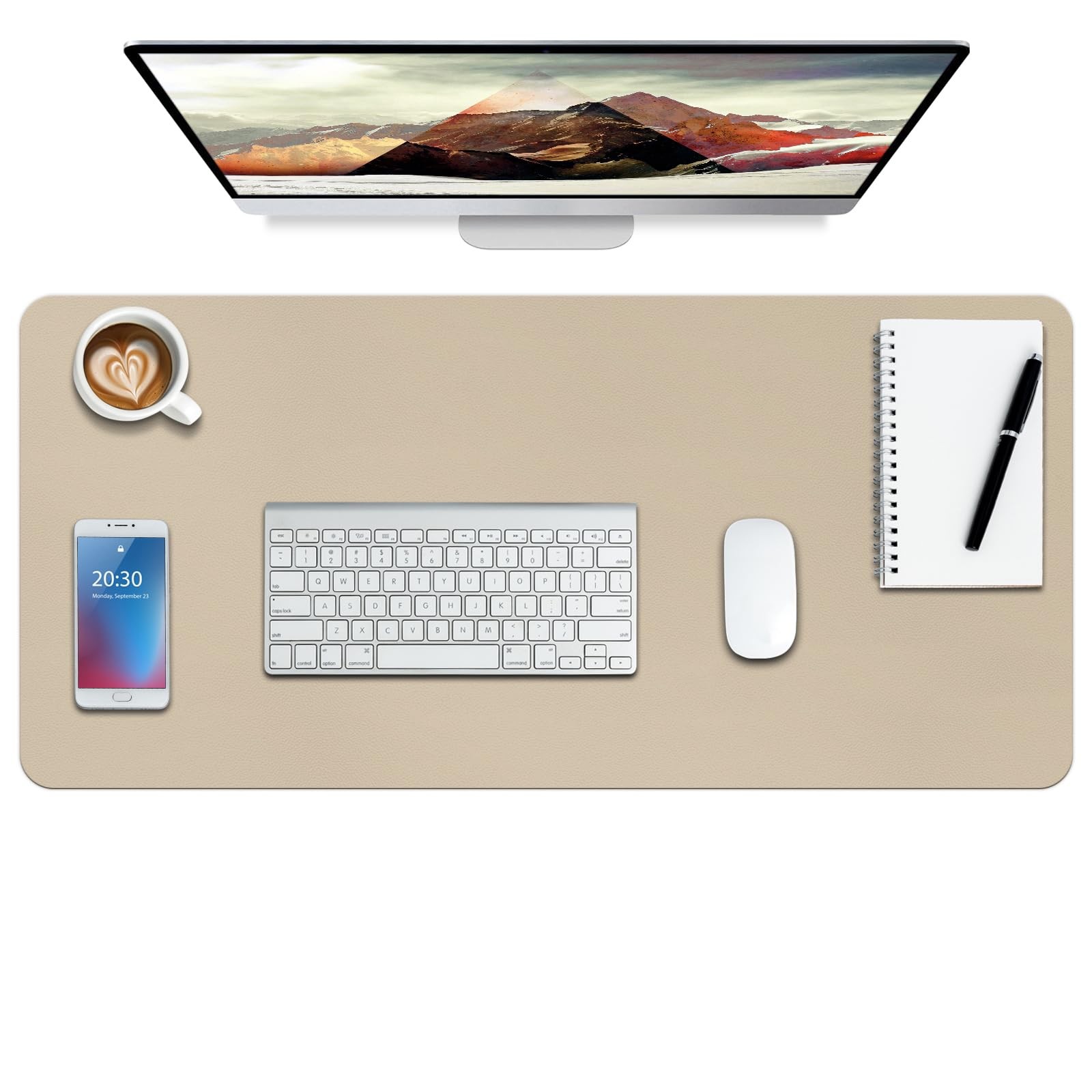 1 PCS 24x14 Inch Beige Waterproof Leather Desk Pad Protector Mouse Mat
