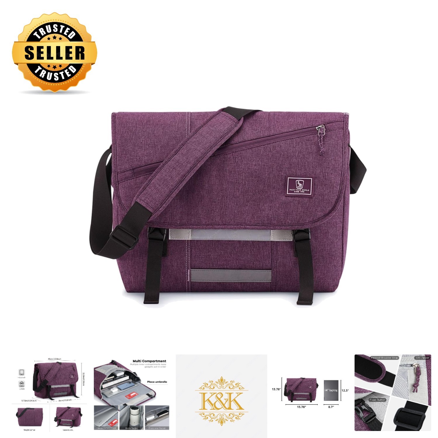 Elegant 15.6 Inch Laptop Crossbody Bag - Durable Messenger Bag for All Occasions