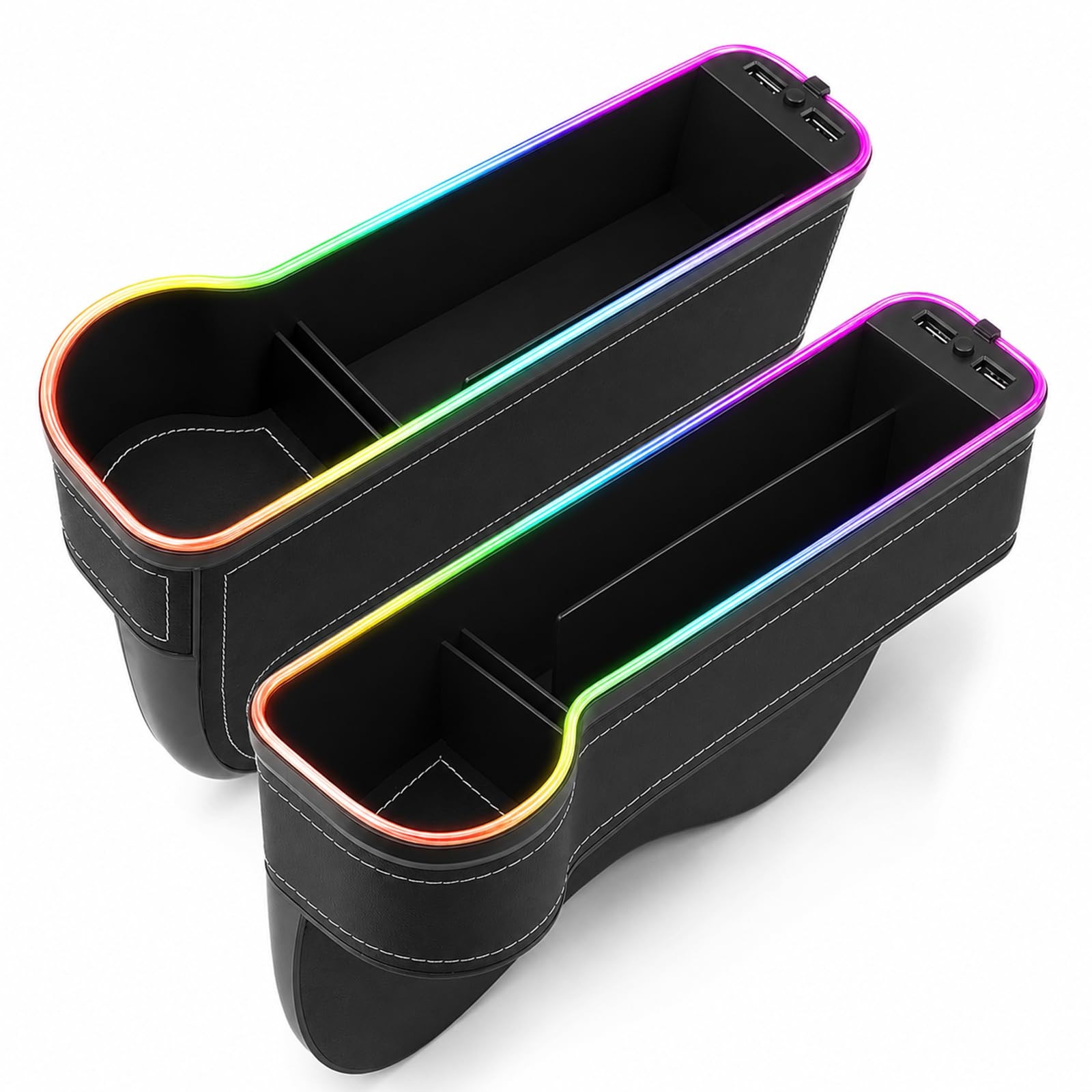2 Pack Car Gap Filler Organizer with Charger Upgrade LED Seat Gap Organizer B...