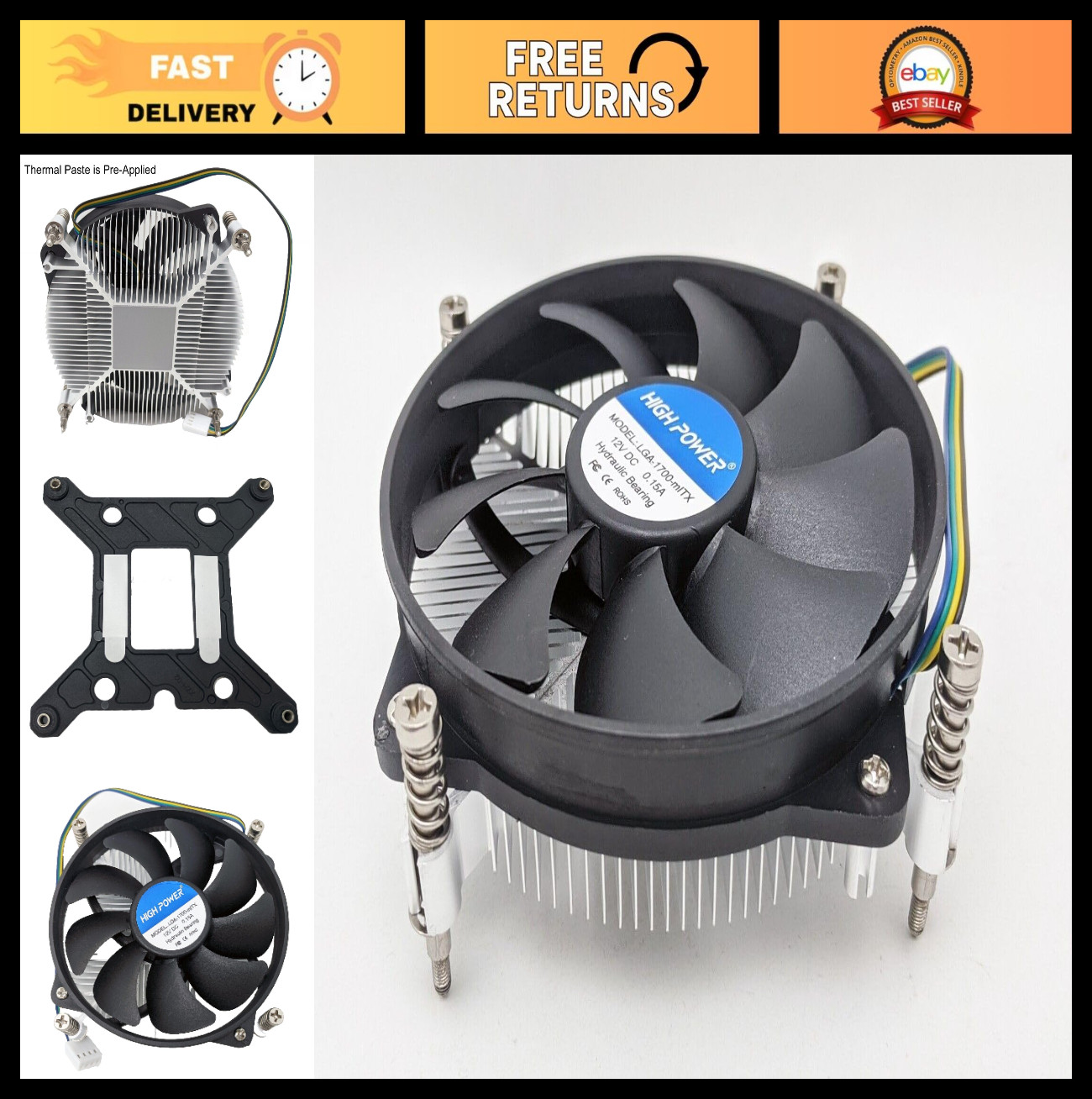 Low Profile LGA1700 CPU Cooler - 28mm Height, Quiet 95mm Fan for Mini ITX/1U/2U