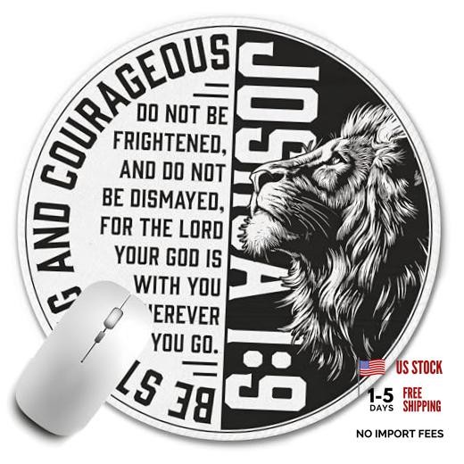 Inspirational Christian Mouse Pad,Joshua 1:9 Lion Bible Verse Color-15