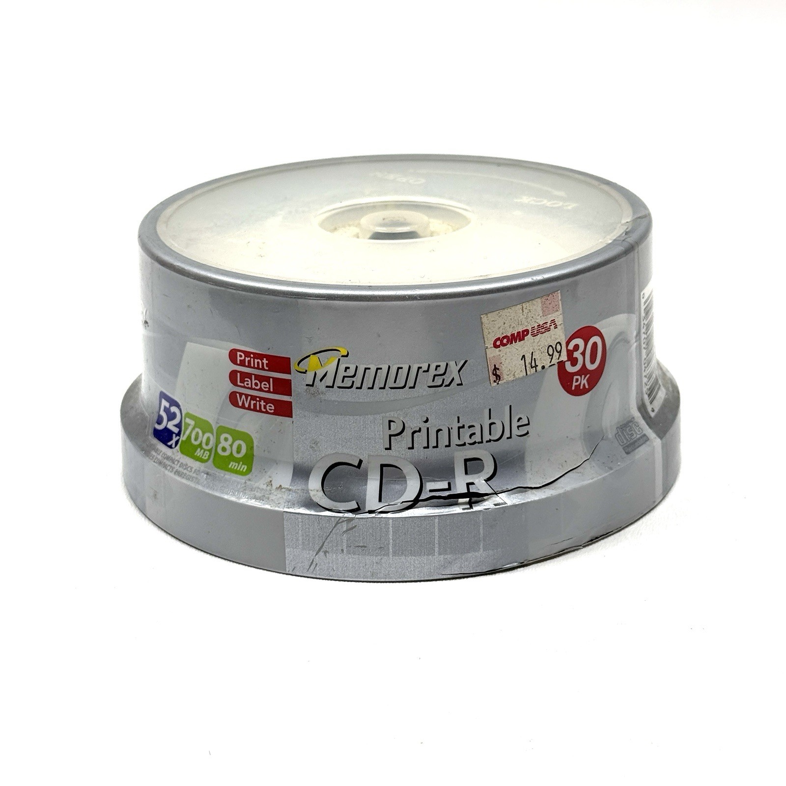 NEW Memorex CD-R White Inkjet Printable 52x 700MB 80-min 30-pack