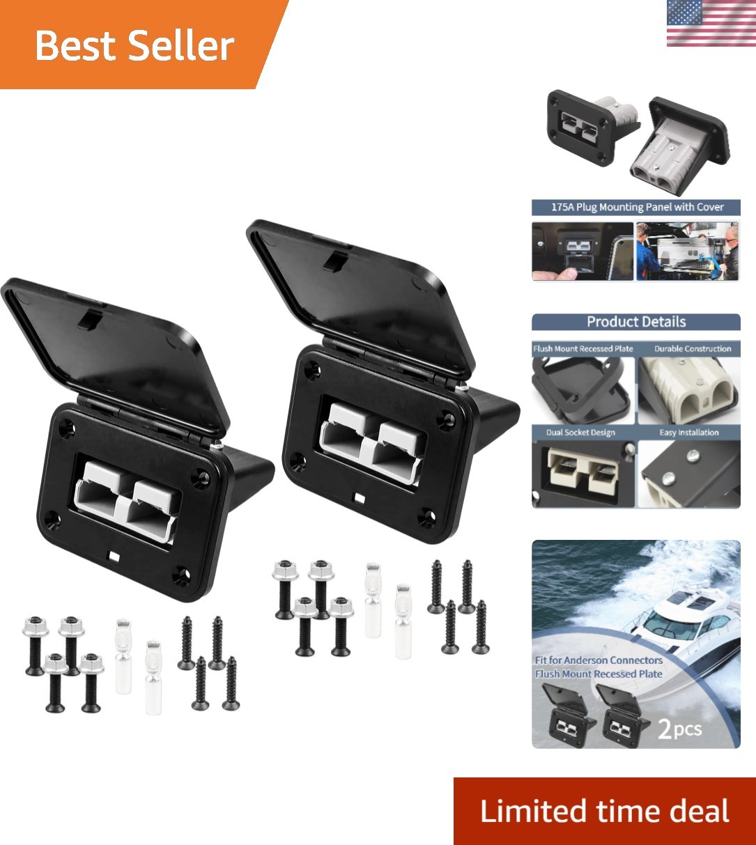 2Pcs 175A Plug Mounting Panel with Dust Cover for High Current Vehicle Applic...