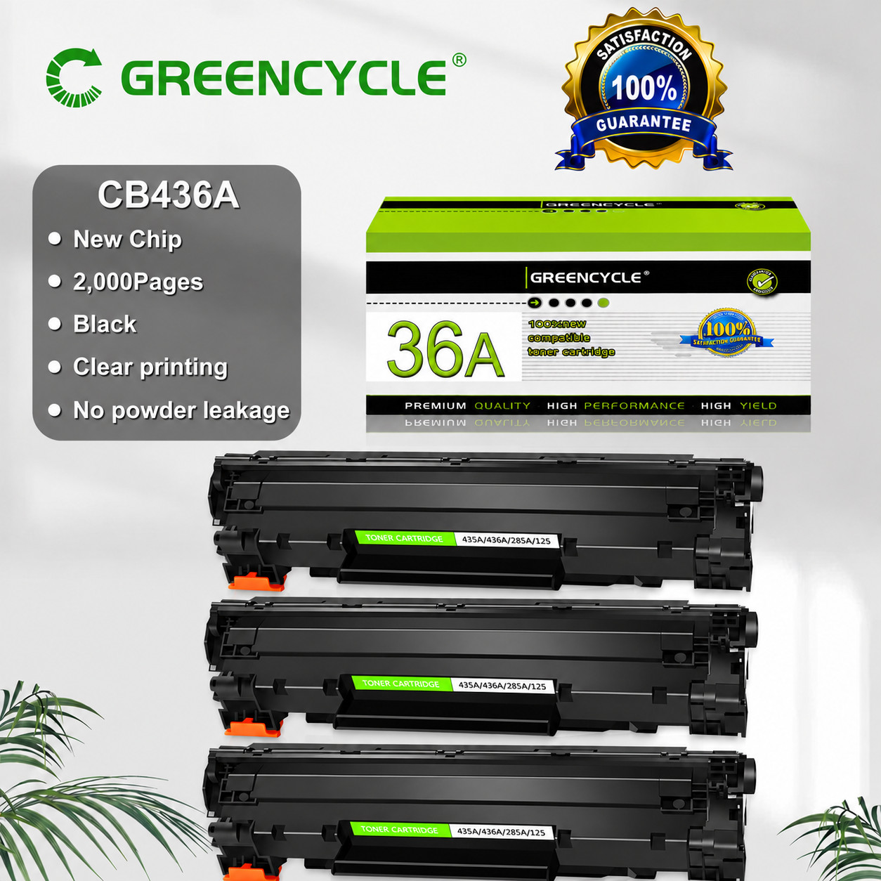 Compatible 3 Pack 36A CB436A Toner for HP LaserJet P1505 P1505n M1120 M1522nf