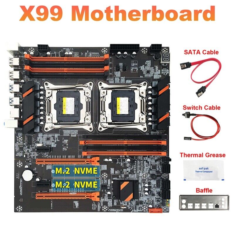 X99 Dual CPU Motherboard+SATA Cable+Switch Cable+Baffle+Thermal Grease LGA4903