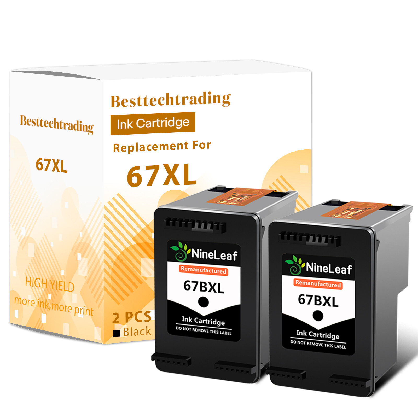 Refilled 67XL Black Ink Cartridge 2PK Compatible with HP ENVY 6052 6055 6058 