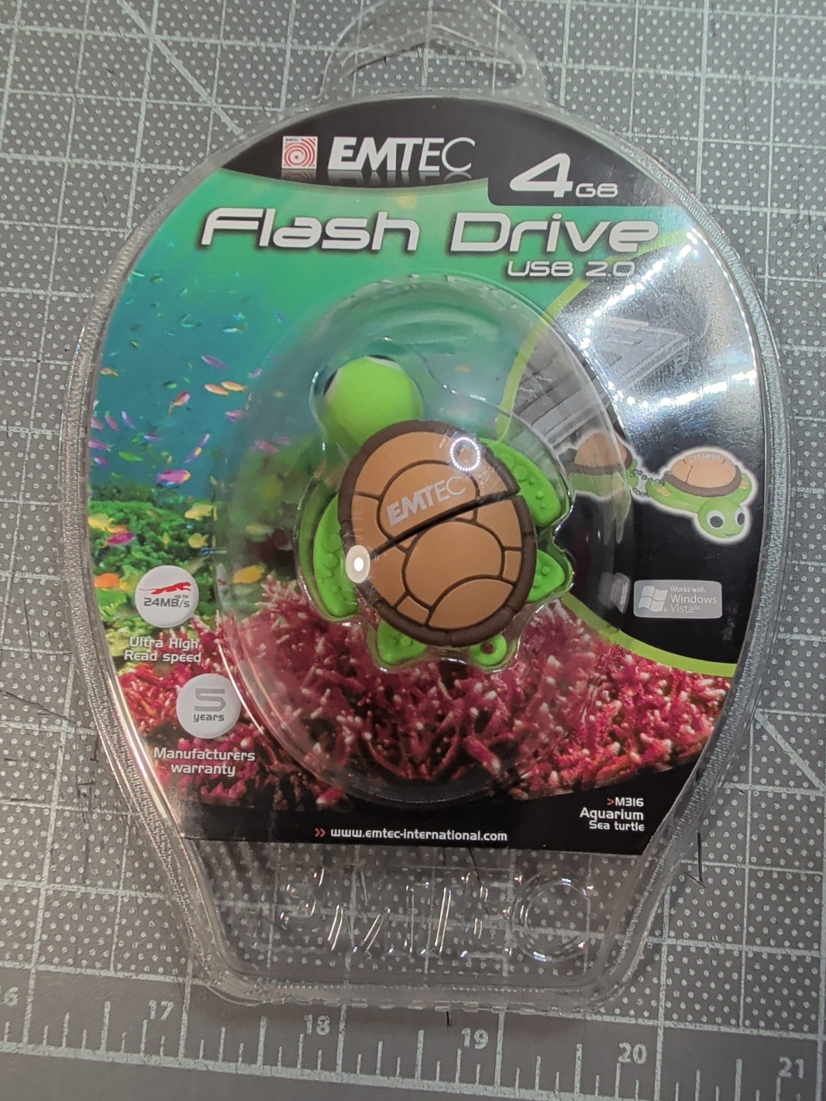 Emtec Novelty USB Flash Drive keychain 4GB Aquarium Turtle New Sealed (EV)