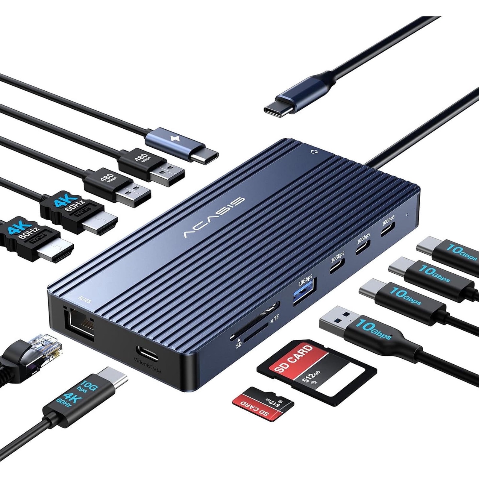 Acasis USB-C Triple 4K Dock 100W PD Triple Display RJ45 Gigabit Ethernet Mac/Win
