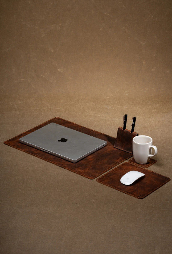 Apple Mac – Premium Leather Laptop & Desktop Organizer Set