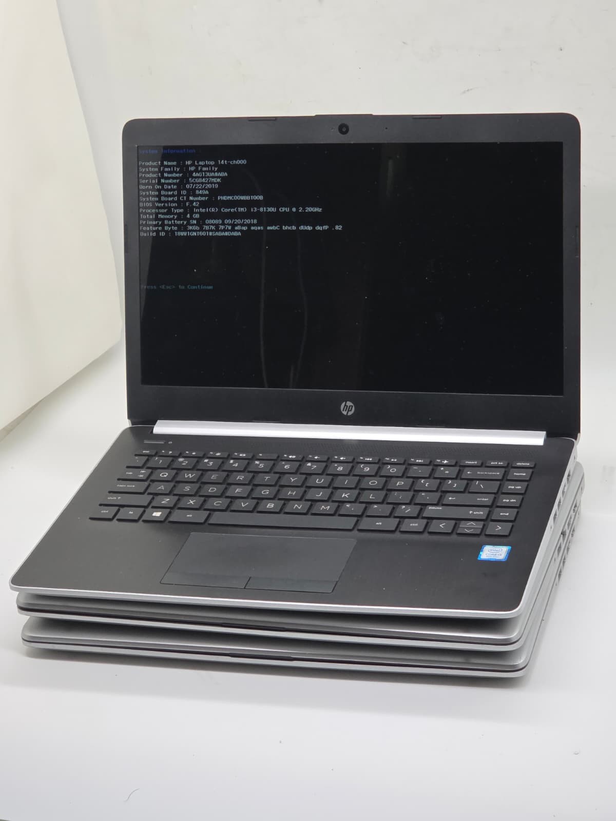 LOT OF 3 HP LAPTOPS CORE i3 8th Gen 4GB RAM NO SSD TESTED AS IS CHECK PHOTOS