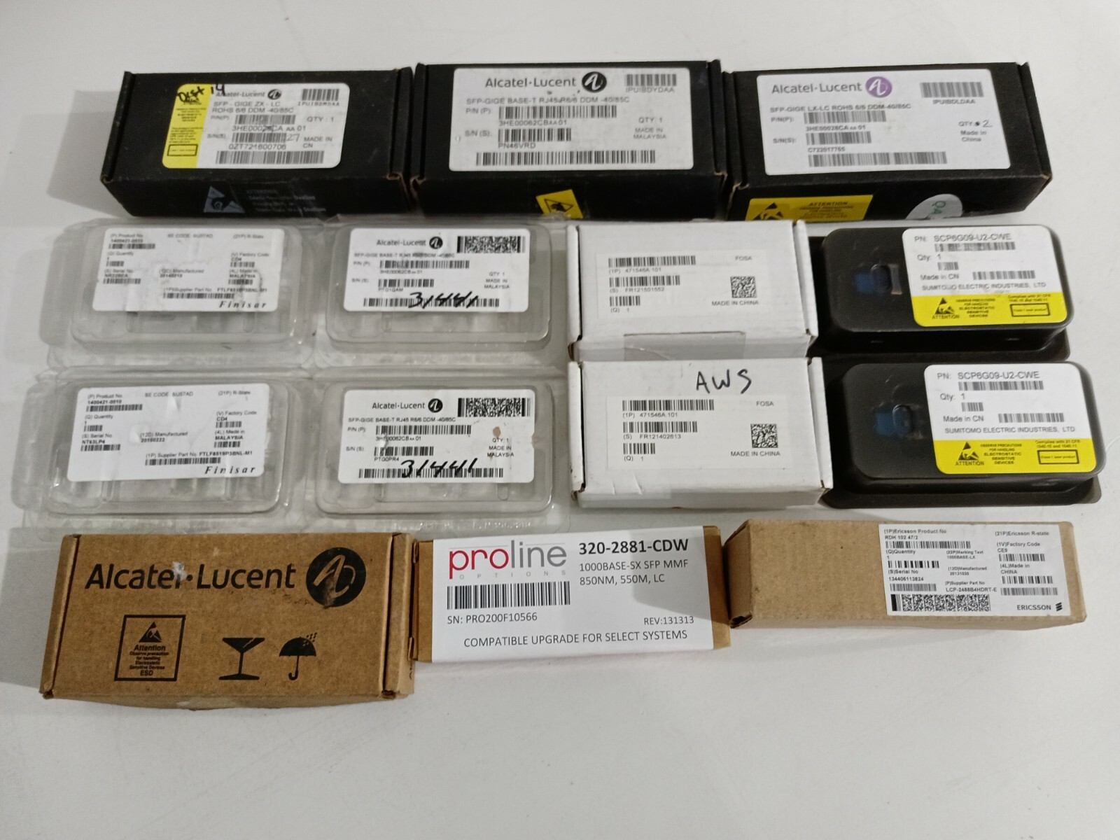 Lot of (15) Sumitomo Alcatel Lucent Avago Finisar Ericsson Proline SFP Modules 