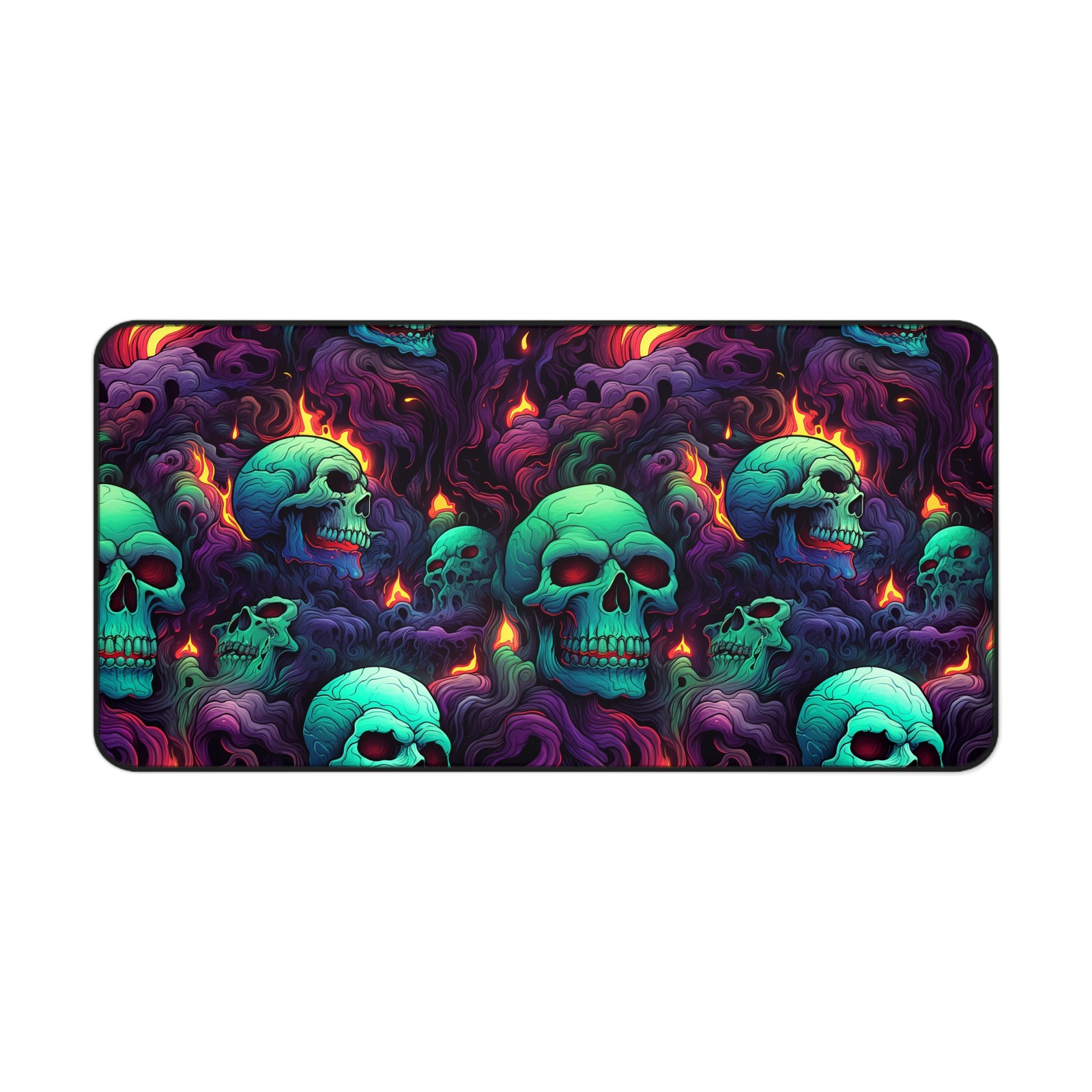 Neon Skull Desk Mat | Gothic Mousepad | Flaming Smoke Design Keyboard Mat