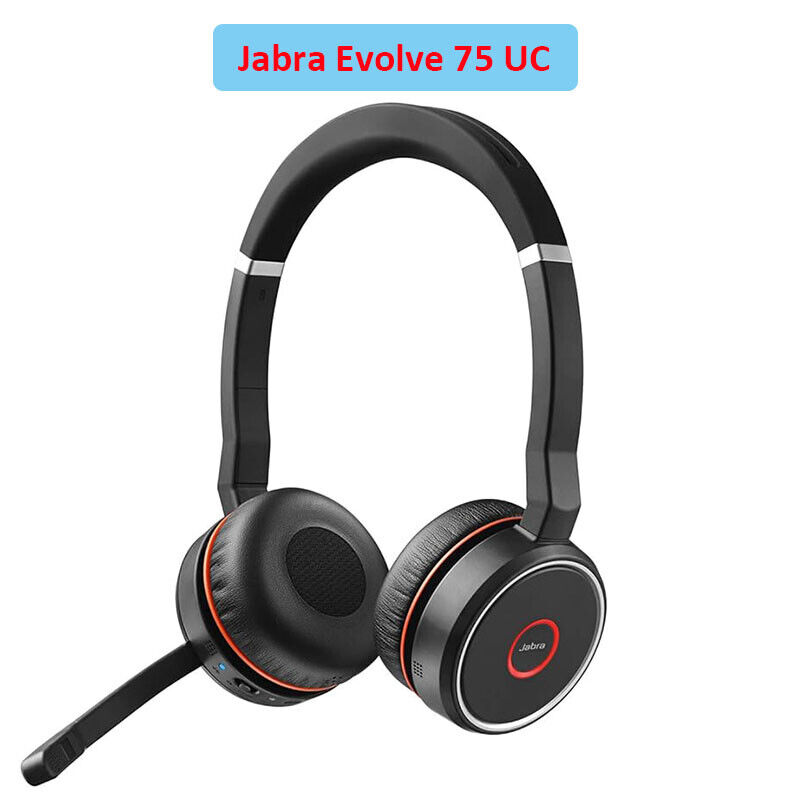 Jabra Evolve 75 UC Wireless Bluetooth Headset Active Noise-Cancelling Microphone