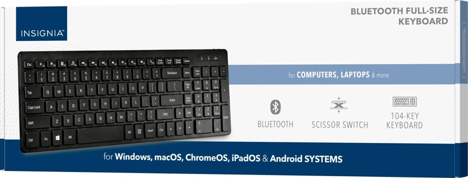 Insignia - Full-size Bluetooth Scissor Switch Keyboard - Black