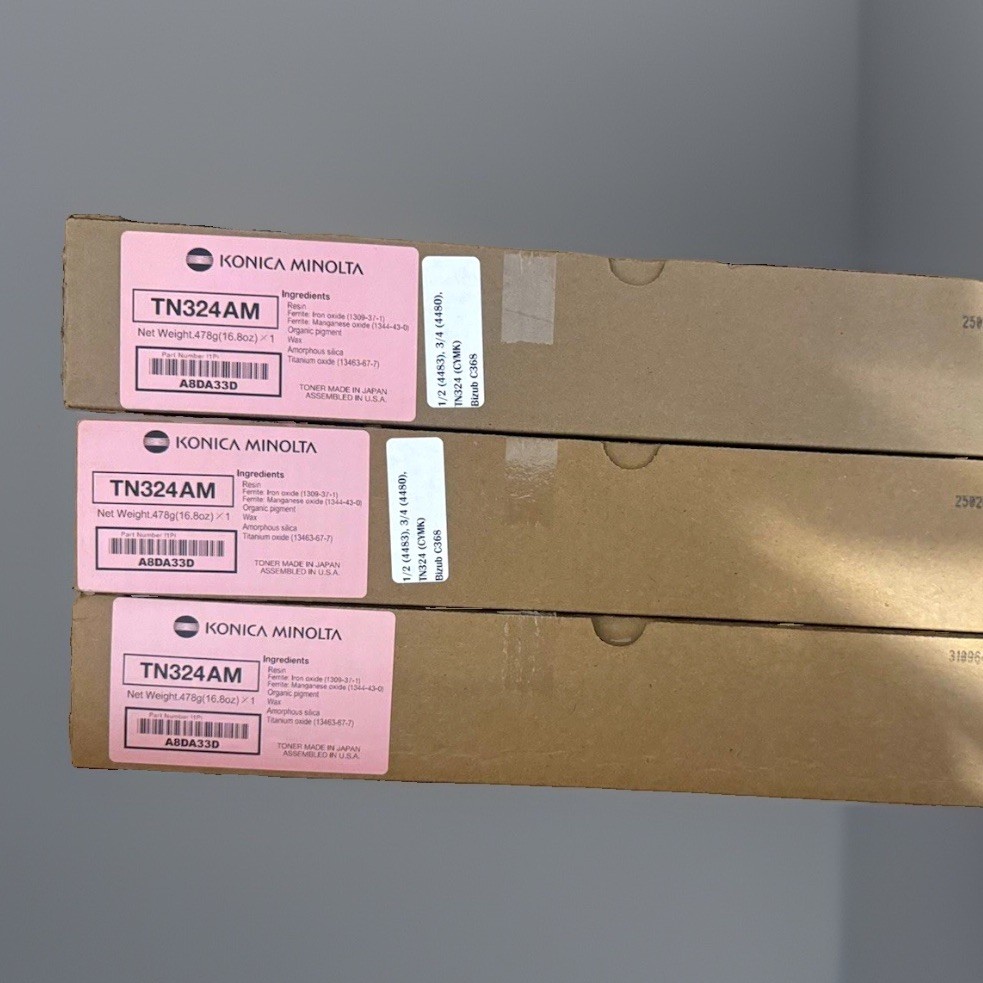 3 KONICA MINOLTA TN324AM A8DA33D GENUINE MAGENTA TONER CARTRIDGES