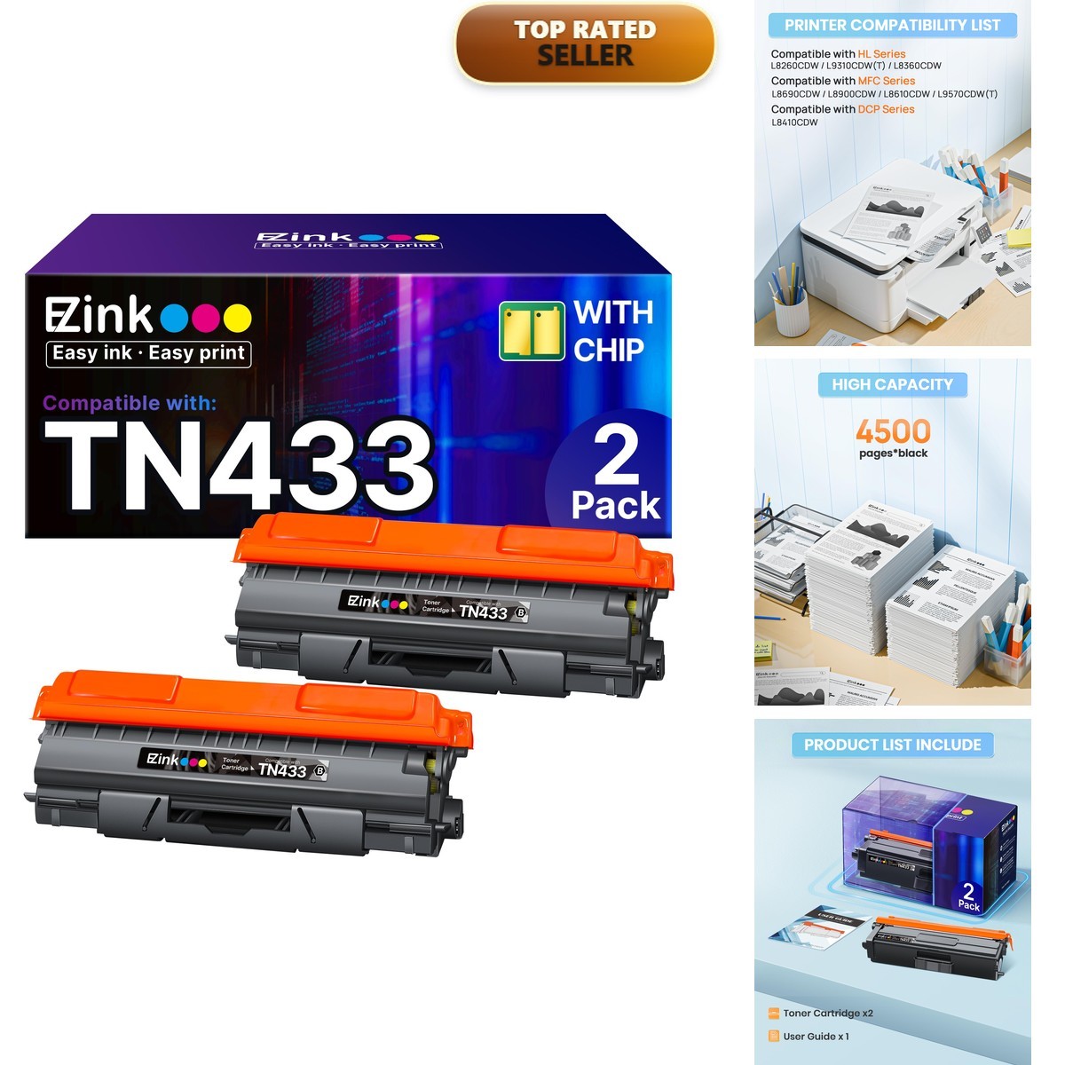 E-Z Ink TN433 Toner Cartridge Compatible for Brother TN-433 TN433bk TN431