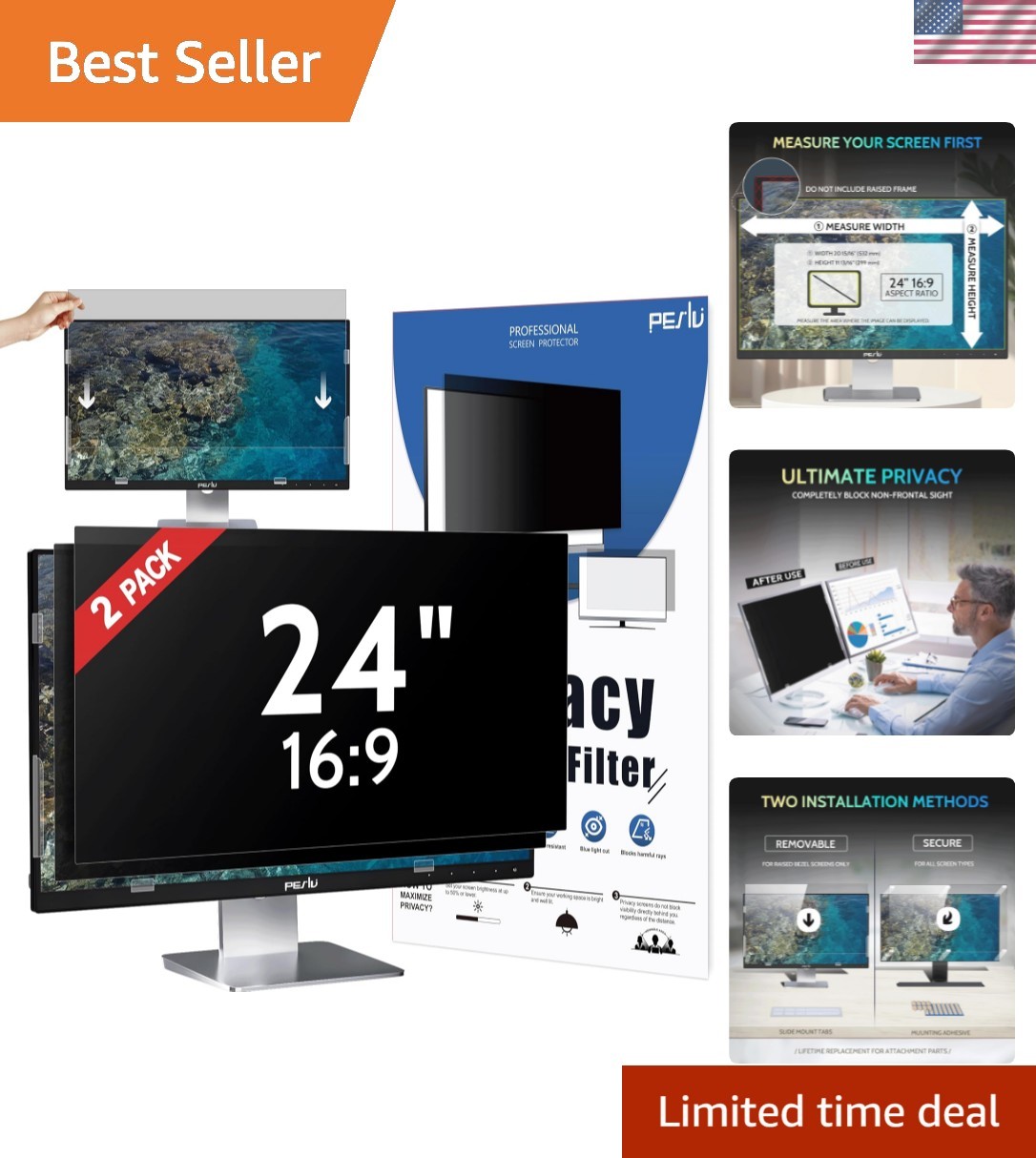 2-Pack] 24 Inch Privacy Screen for Computer Monitor 16:9 Aspect Ratio, Eye Pr...