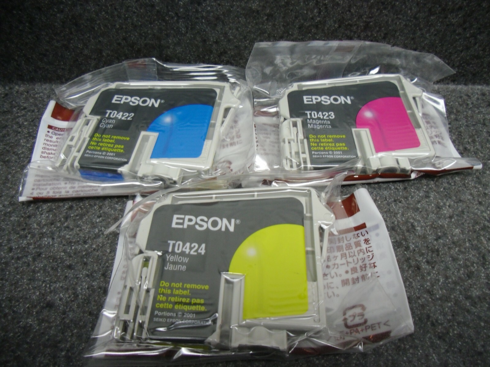 3 New Genuine Epson 42 TO422 TO423 TO424 C/M/Y Ink Cartridges