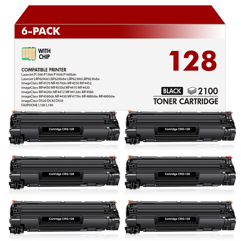 6 Pack Canon 128 Toner Compatible With ImageClass D530 MF4570 MF4450 MF4890dw