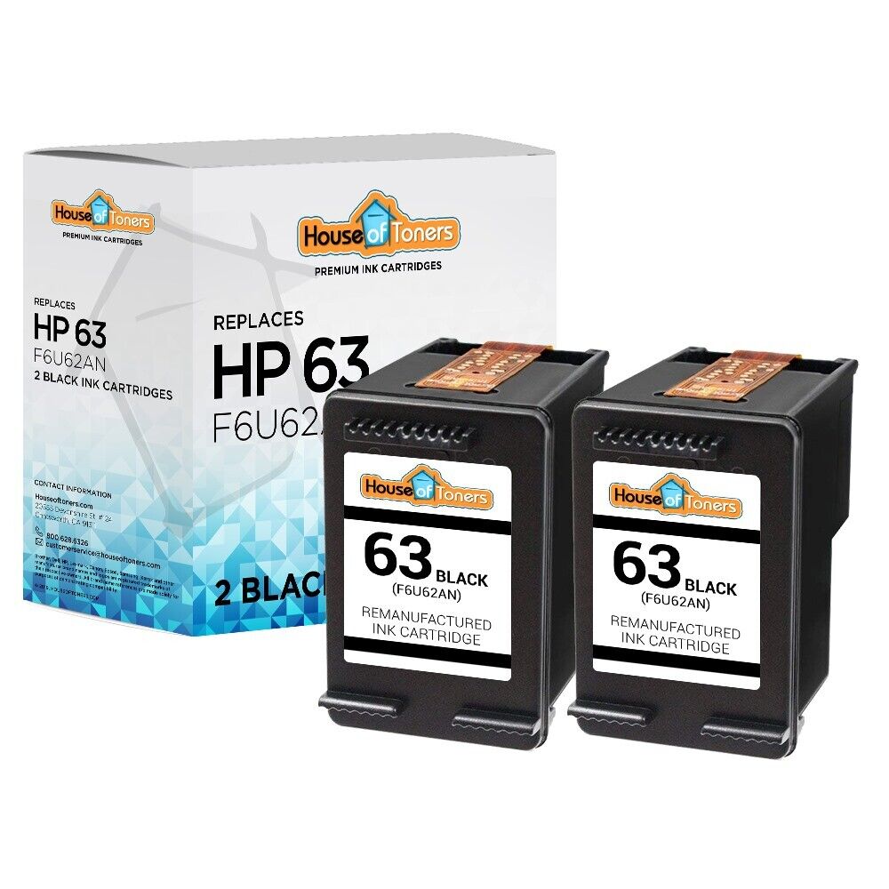2PK Ink HP 63 2-Black F6U62AN for HP Officejet 3830 3831 3832 3834 4650