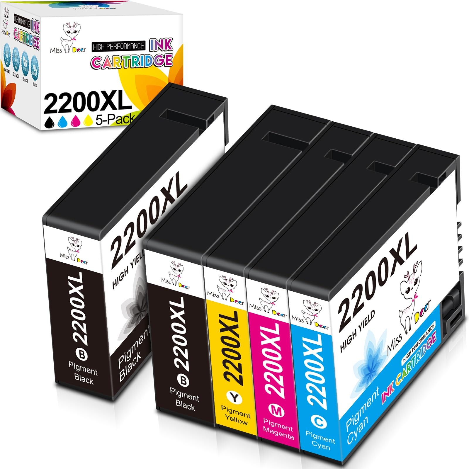 Miss Deer Compatible PGI-2200XL Pigment Ink Cartridges, Work with Maxify