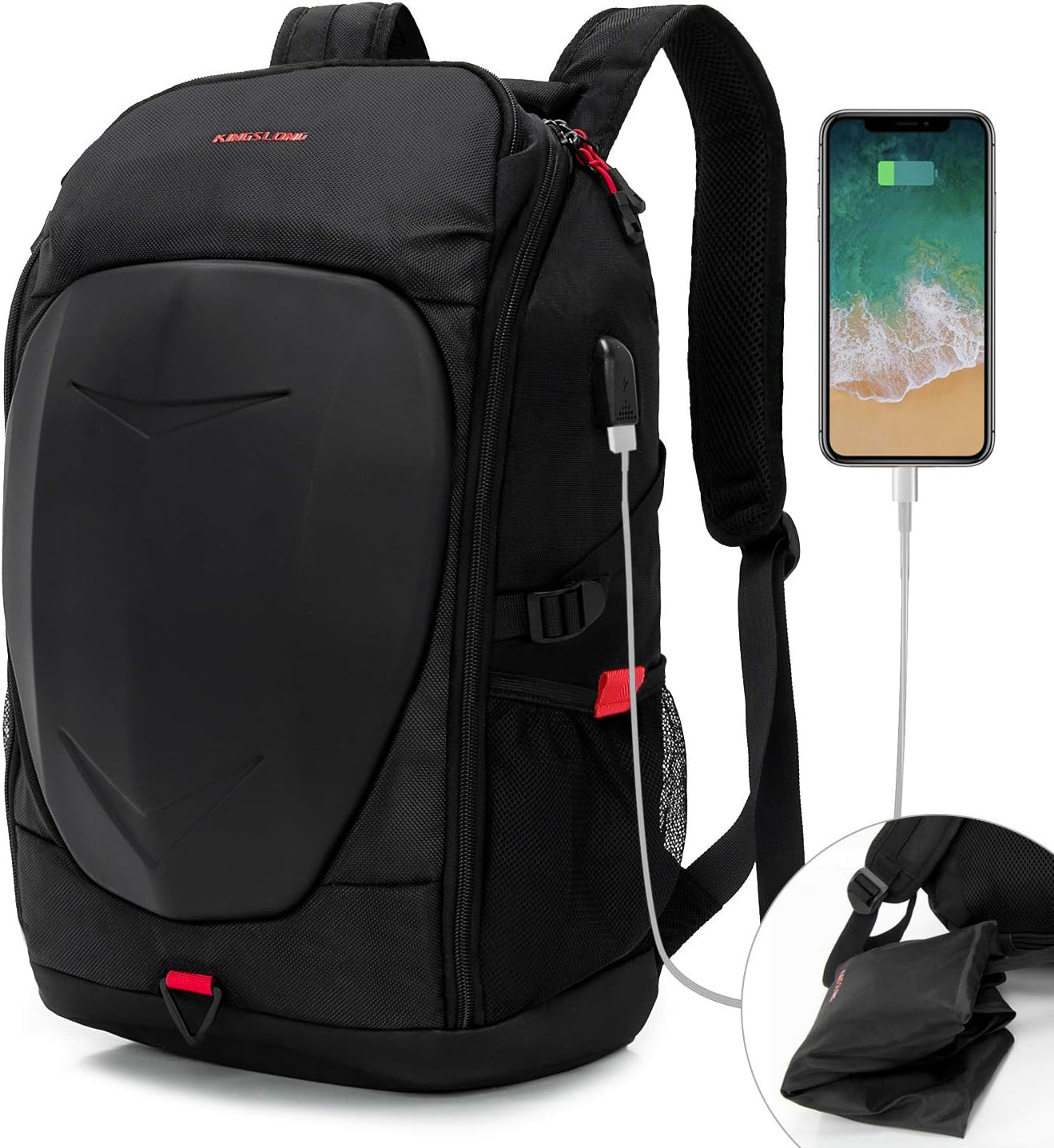 17 Inch Laptop Backpack with Hardshell, Armored Backpack with USB Port and Light