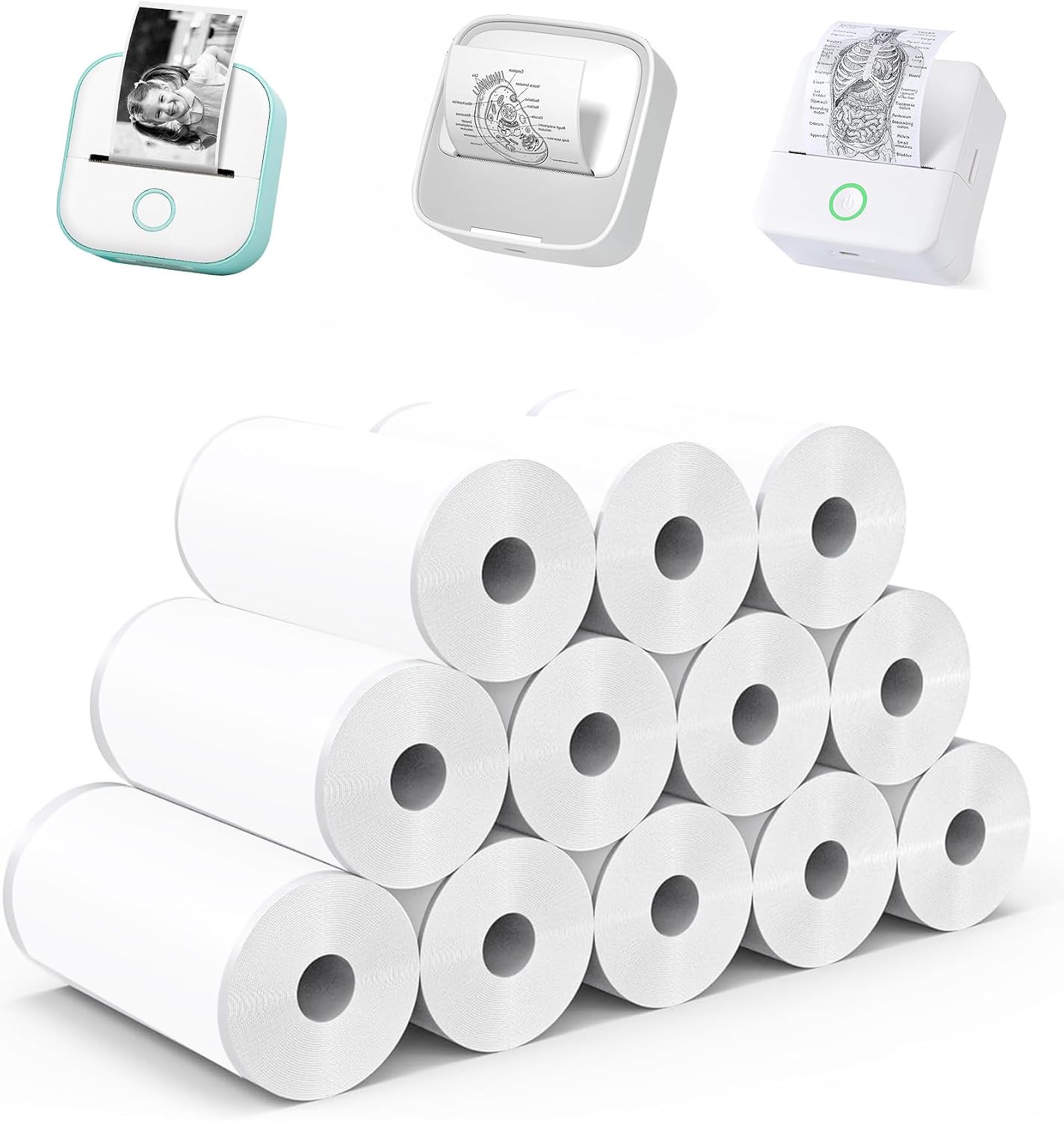 12 Rolls Mini Thermal Sticker Paper Self-Adhesive 57X25Mm, White