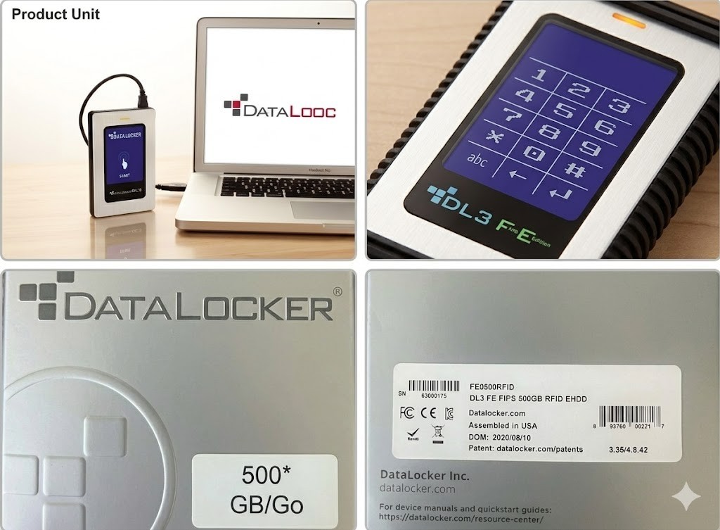 DataLocker DL3 FE 500GB Encrypted External USB 3.0 Drive FIPS