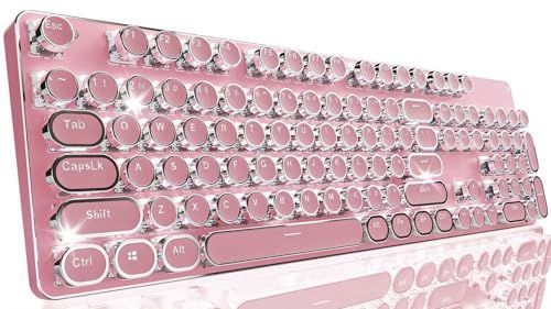 Wireless Typewriter Style Mechanical Keyboard with White Backlit, Pink