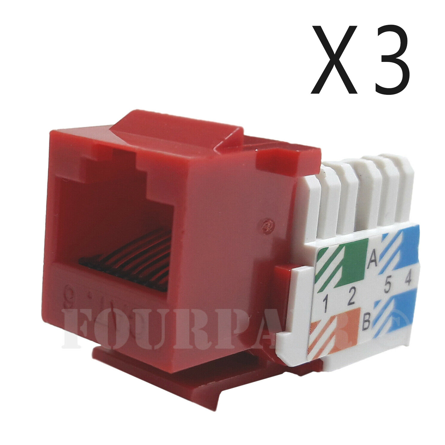 3x Pack Lot CAT6 Network RJ45 Port 110 Punch Down Keystone Snap-In Jack Red