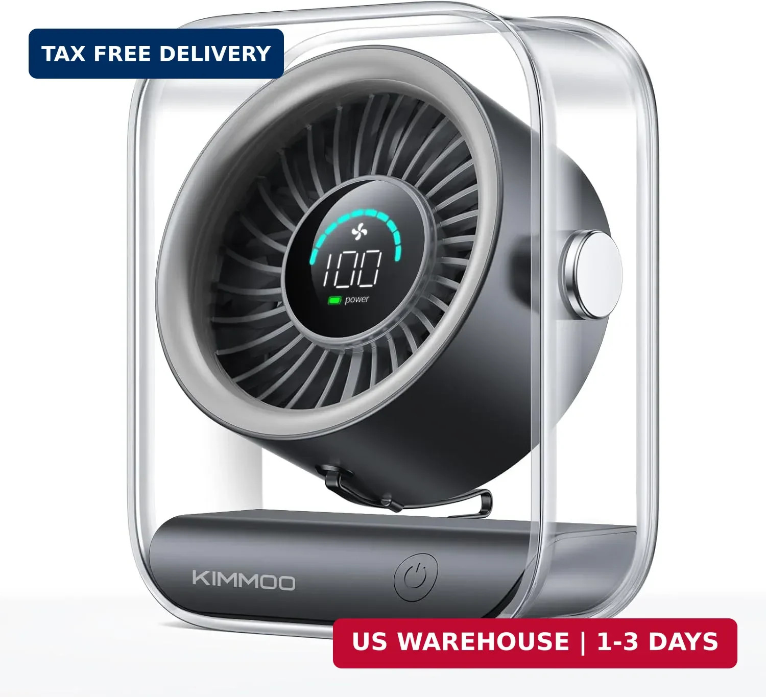 KIMMOO Rechargeable USB Desk Fan, Quiet Table Fan with Turbo Airflow, 100 Speeds