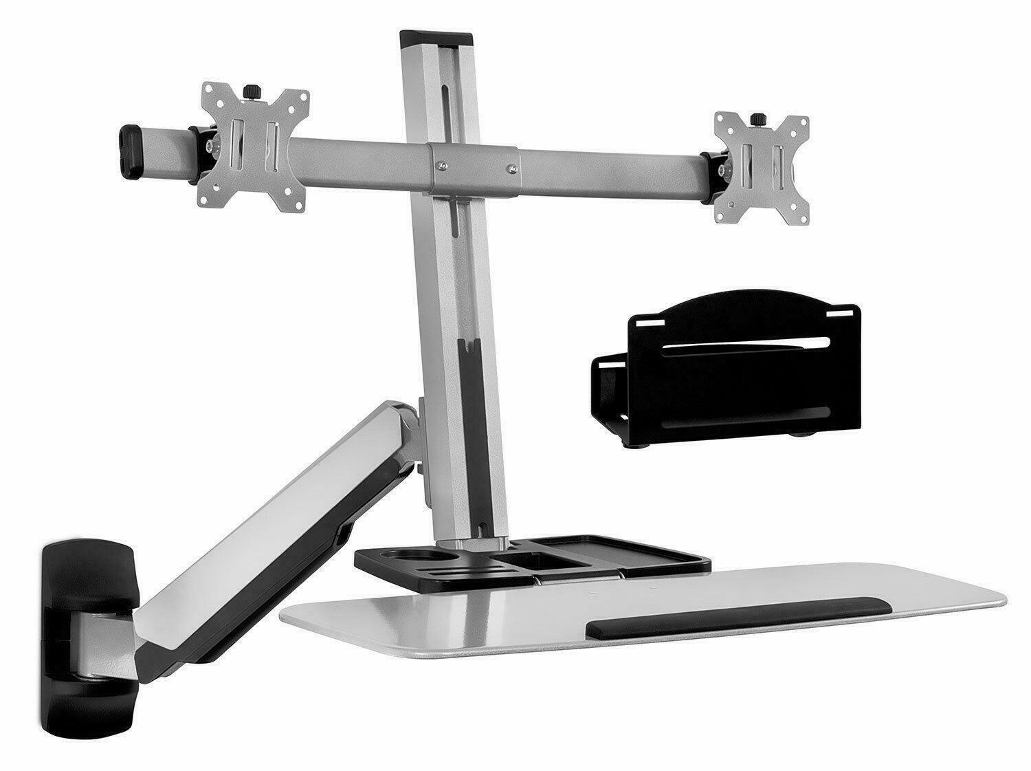 Mount-It Sit Stand Dual Monitor Wall Mount Workstation with Features