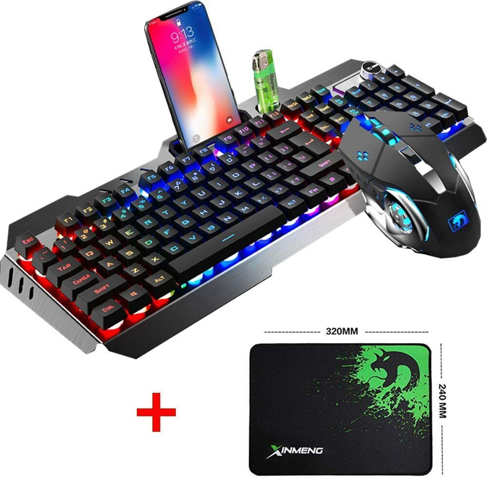 US Gaming Keyboard Mouse Combo Wired RGB LED Backlit Metal Pro Mouse Pad PC PS4