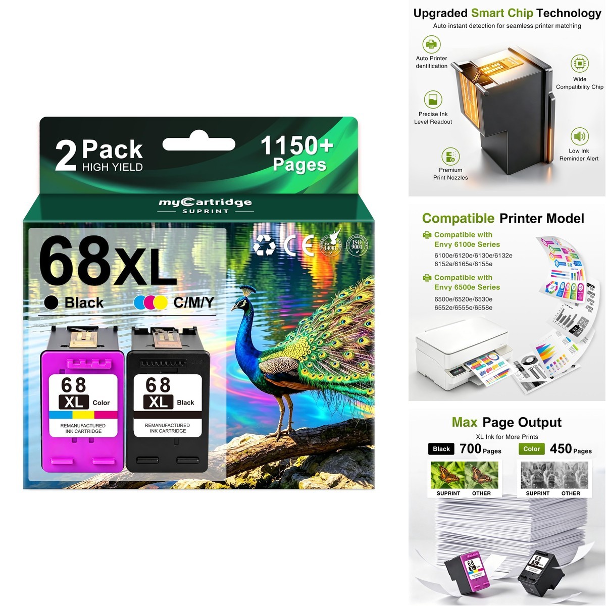 myCartridge SUPRINT 68 6155e 6555e 68XL Ink Cartridges Black/Color Combo Pack