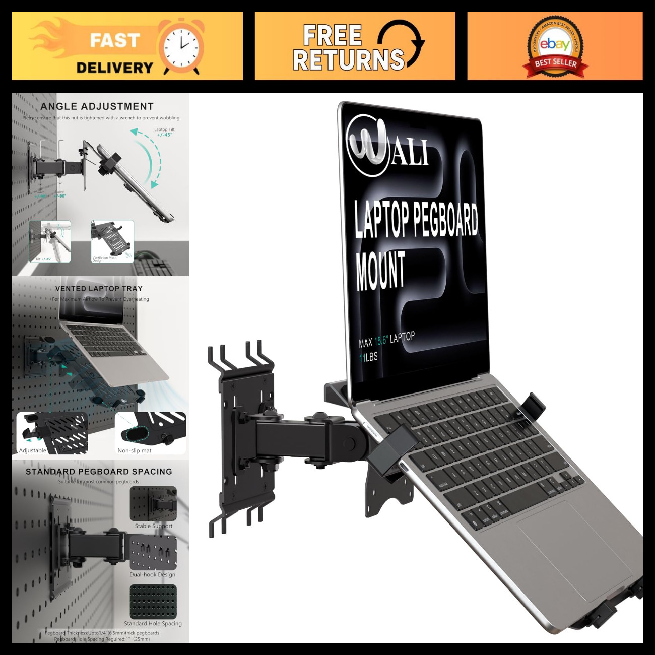 Adjustable Articulating Pegboard Mount for Laptop & Monitor - Versatile Desk Set