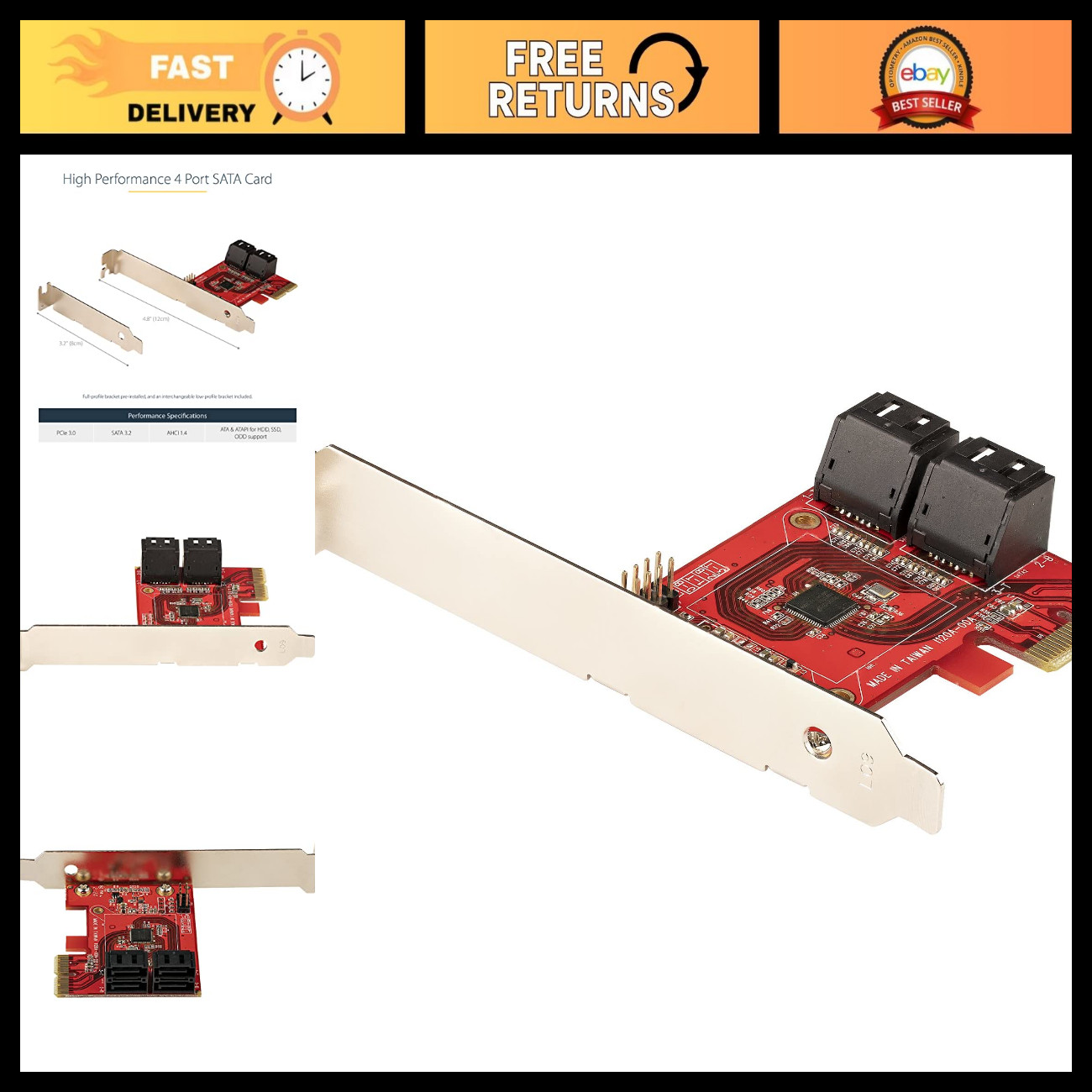 4-Port SATA III PCIe Card, 6Gbps Non-RAID Expansion for Desktop PC, High-Speed S