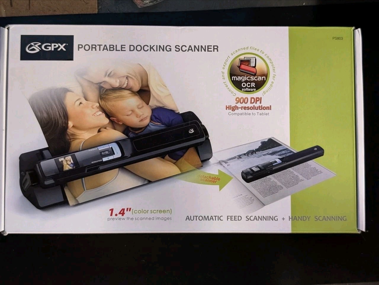 GPX PS383 Portable Docking Scanner Handheld Wand 900 DPI Color Preview OCR New