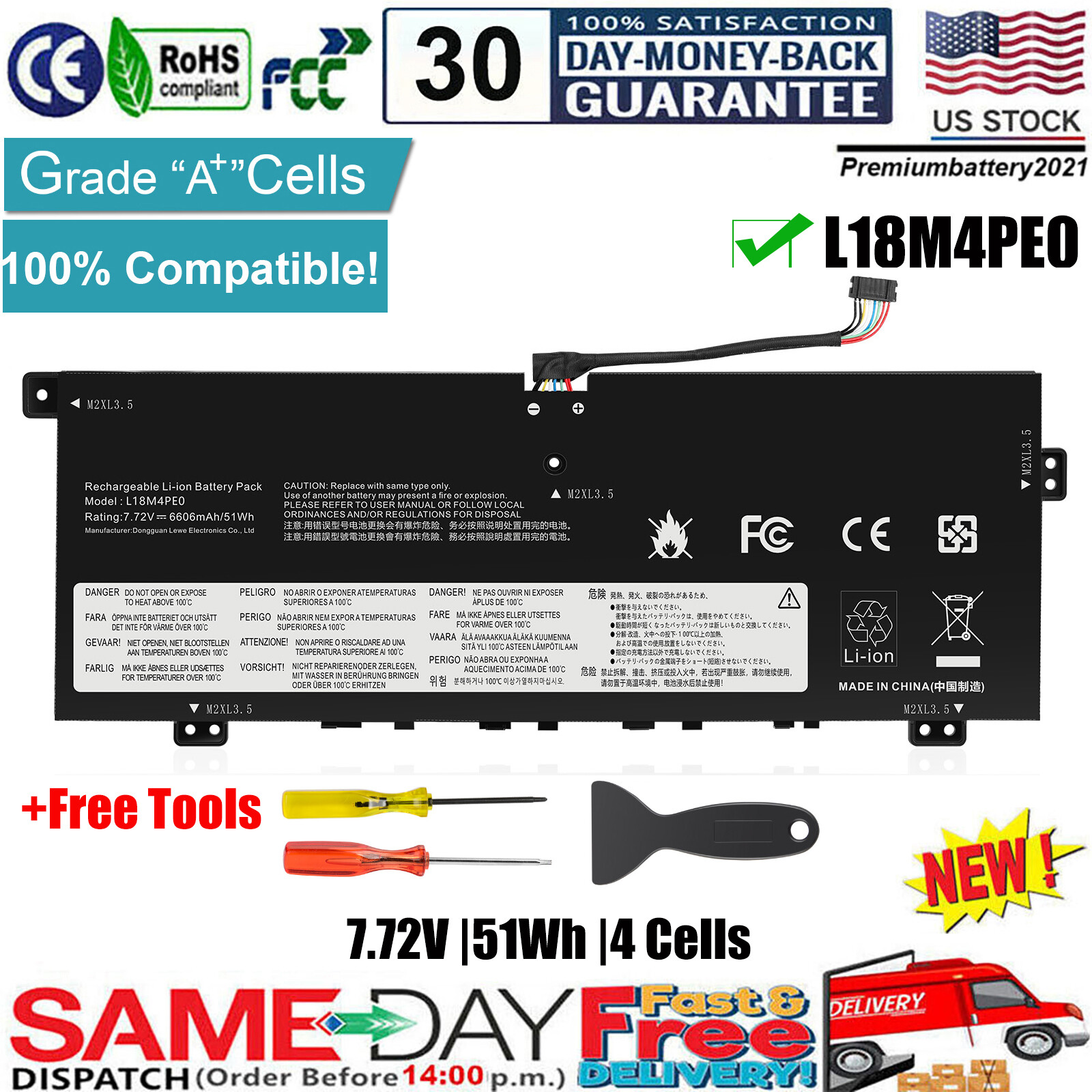 ✅L18M4PE0 L18L4PE0 Battery For Lenovo Yoga C740-14IML 5B10W67296 5B10U40209 51Wh
