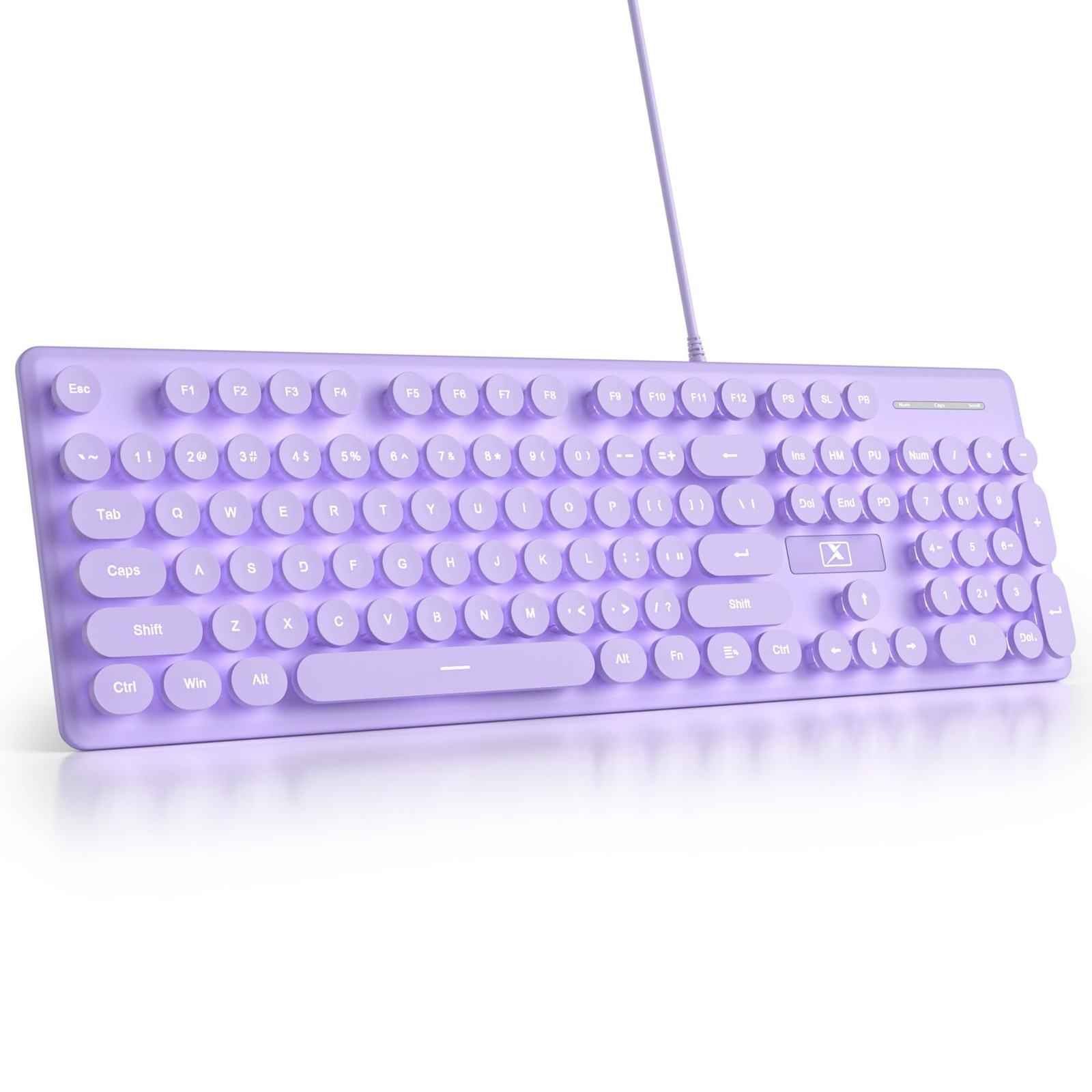 Purple Quiet Keyboard Wired Retro Typewriter, Full Size Soft Keyboards with N