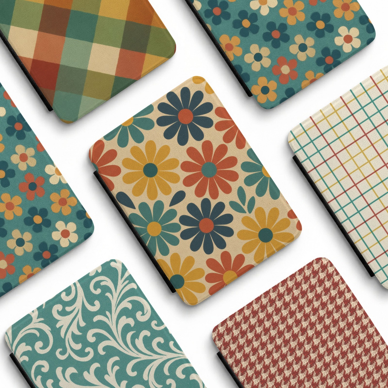 Retro Floral Daisy Vintage Plaid Pattern Kindle Paperwhite 7" 12th Gen Case