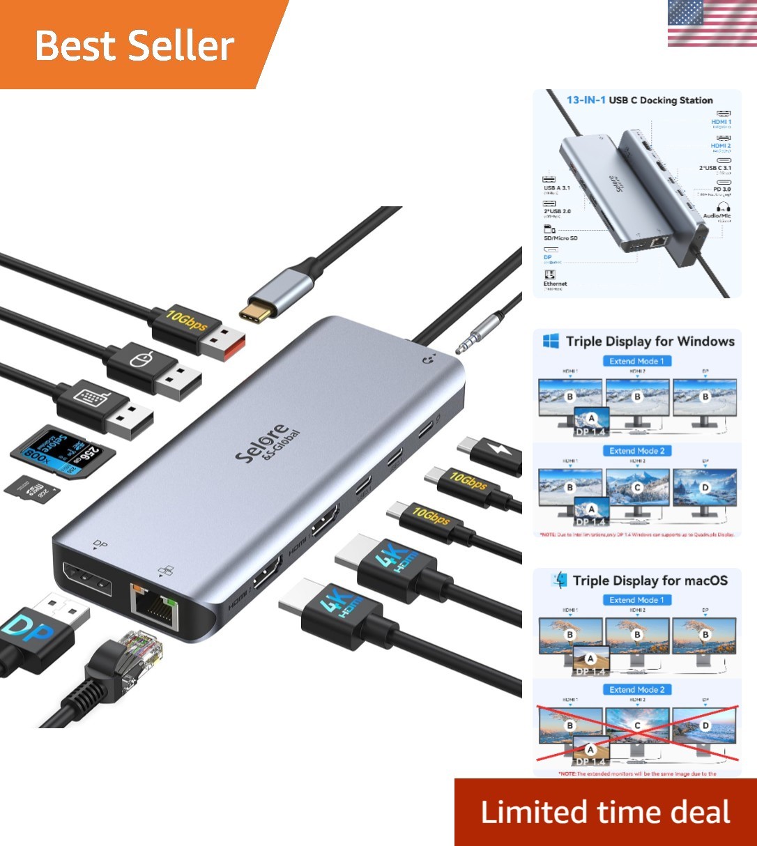 Effortless Connectivity with 13 Ports USB-C Docking Station - Charging & Display