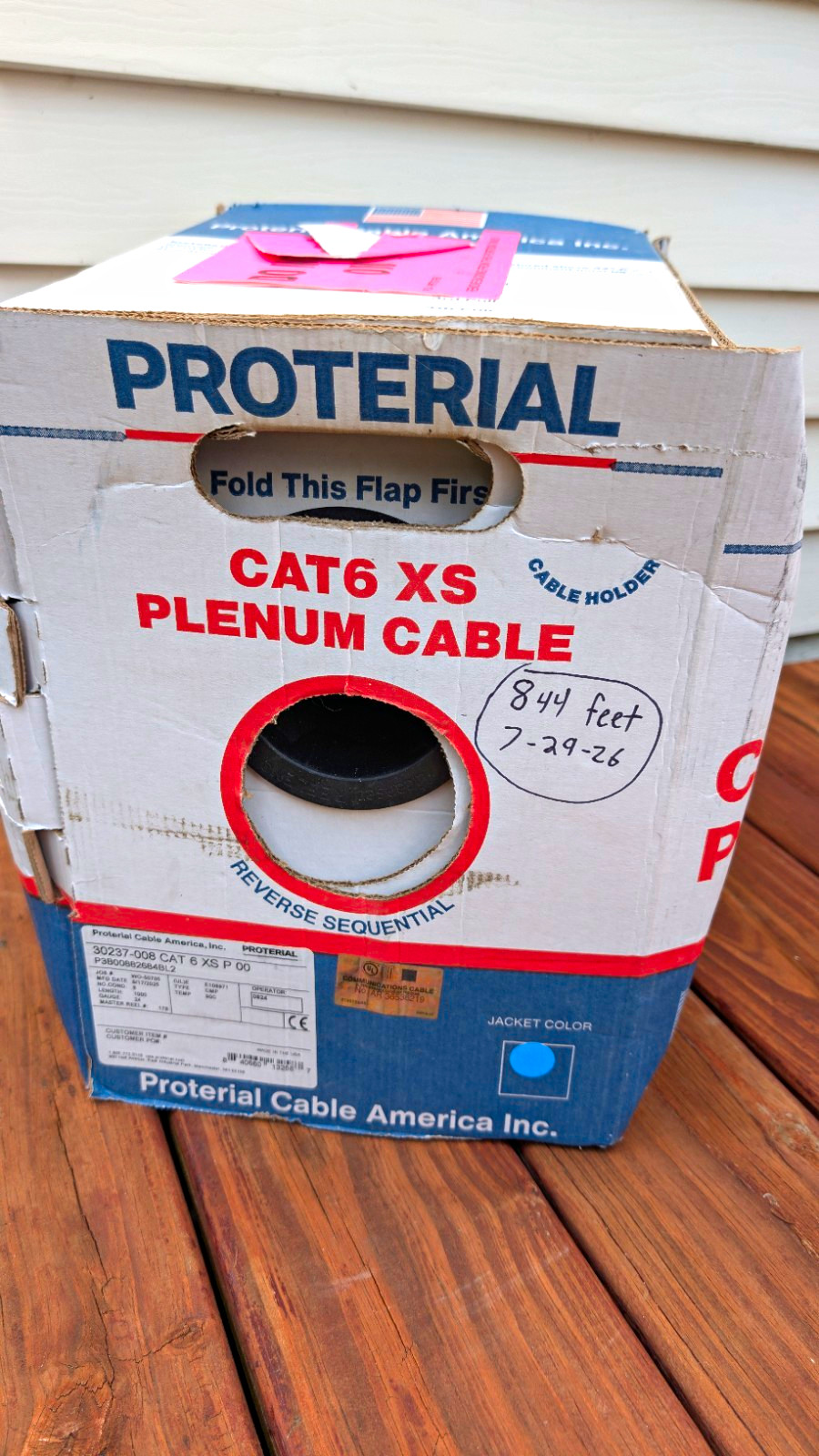 Proterial Cat 6 XS Plenum Bulk Ethernet Cable 844 ft Blue Raw End