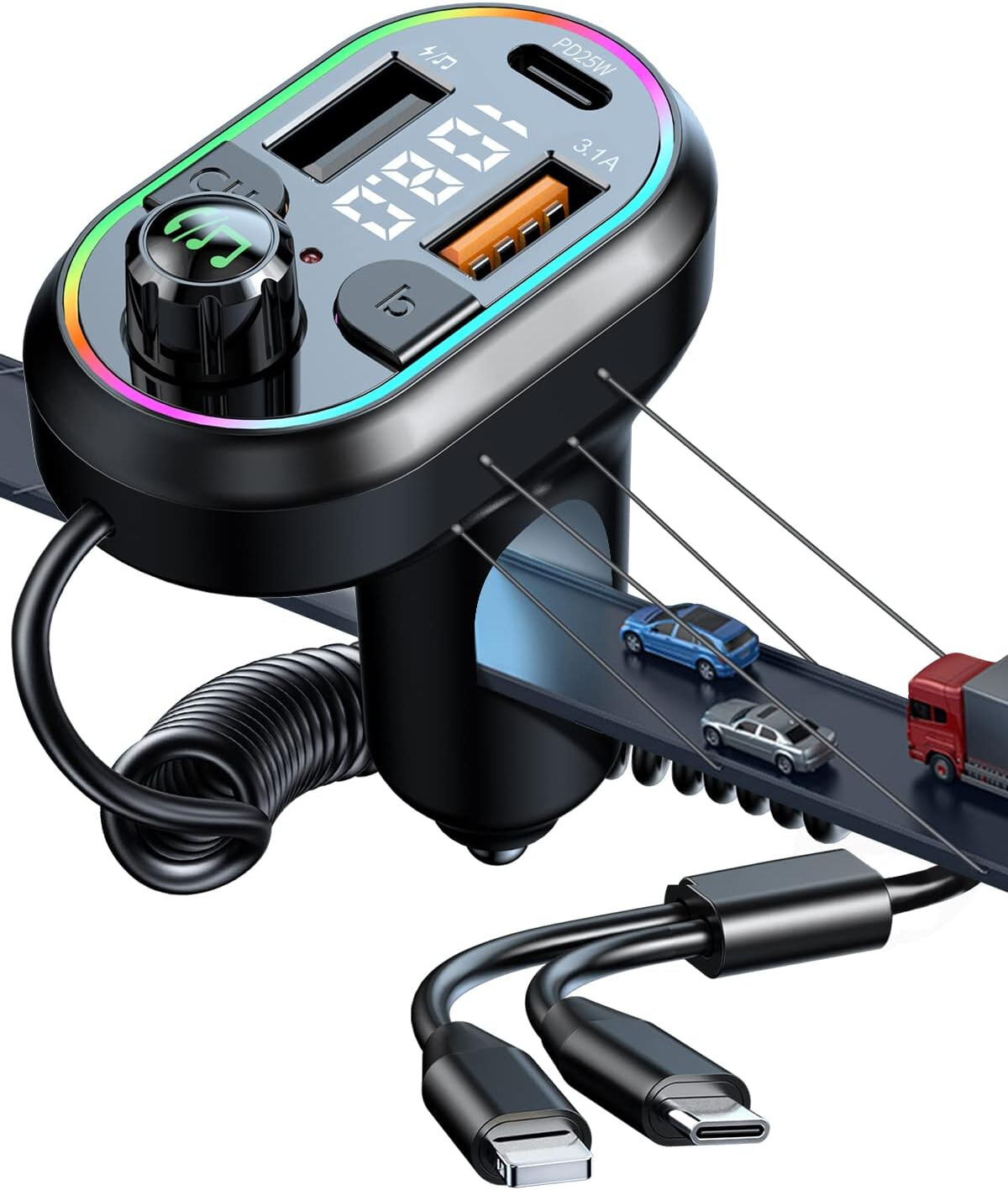 Bluetooth 5.0 Car Wireless FM Transmitter Adapter USB PD Charger AUX Hands-Free