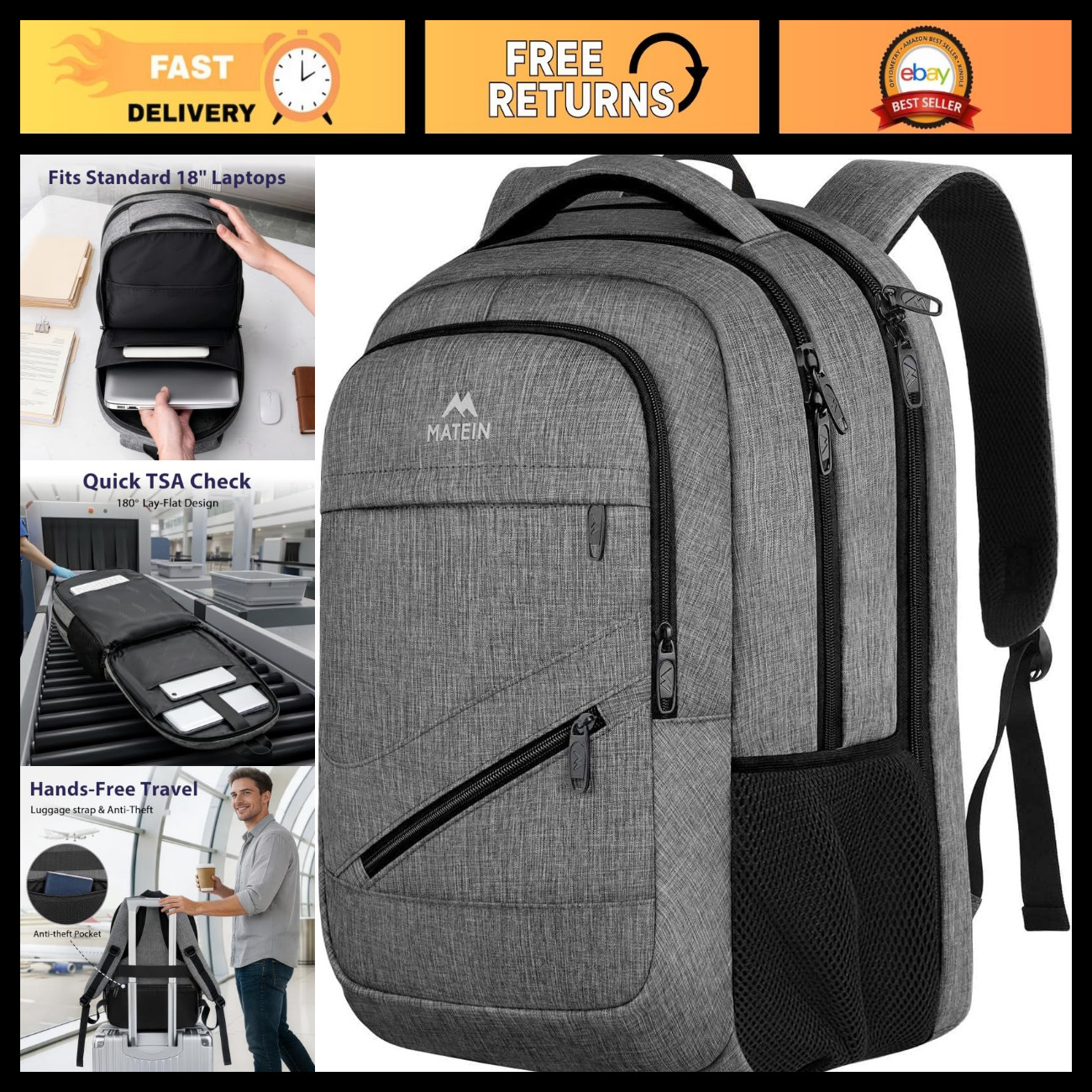 Extra Large 18" Laptop Backpack, 50L Business Travel Bag, Durable & Stylish