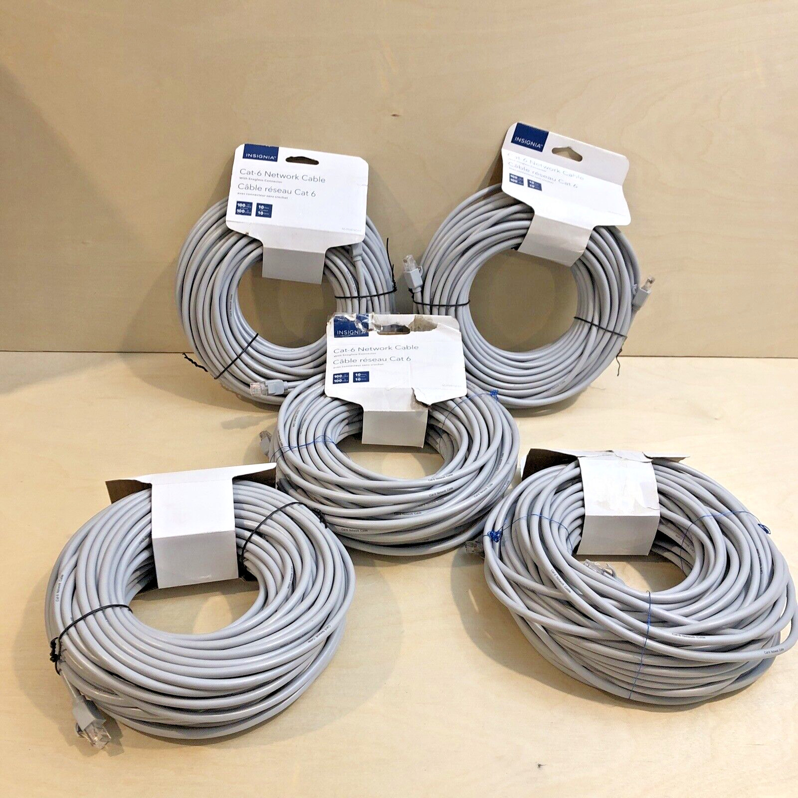 Lot 5X Insignia 100ft Cat6 RJ45 Ethernet Network LAN Cable Internet Patch Wire