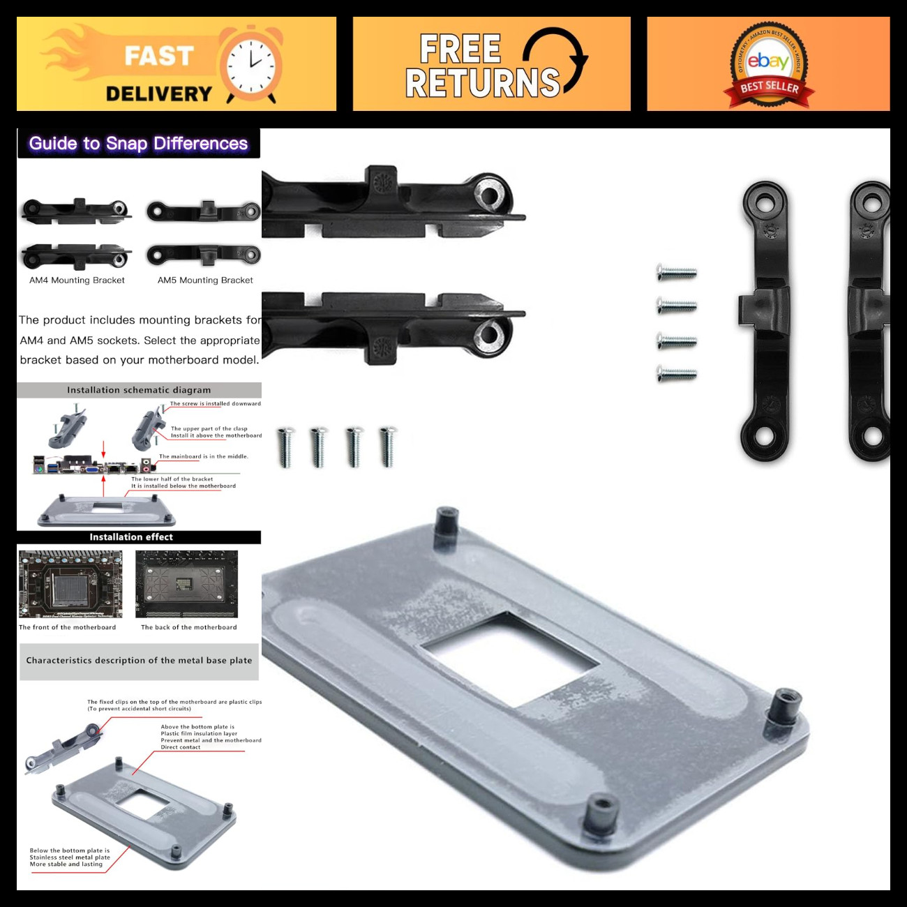 CPU Cooler Mounting Bracket AM5 AM4 Backplate Standoffs Screws - Upgrade Kit