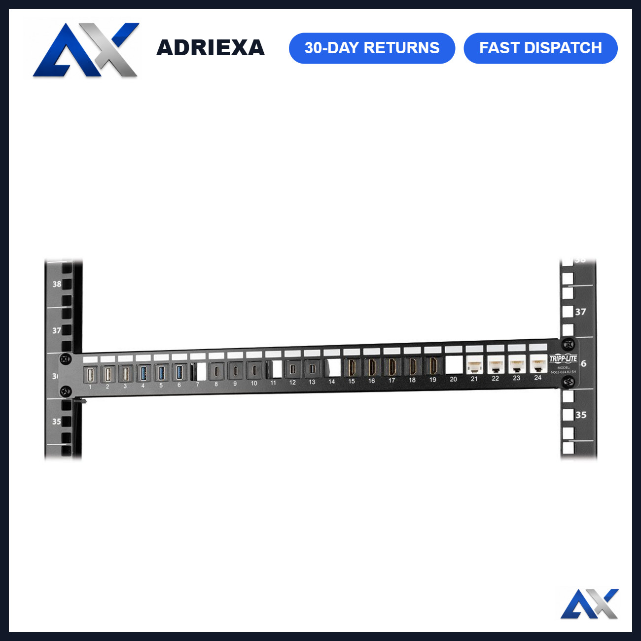 24-Port 1U Rackmount Patch Panel - Shielded Blank Cutouts, Compatible with RJ45,