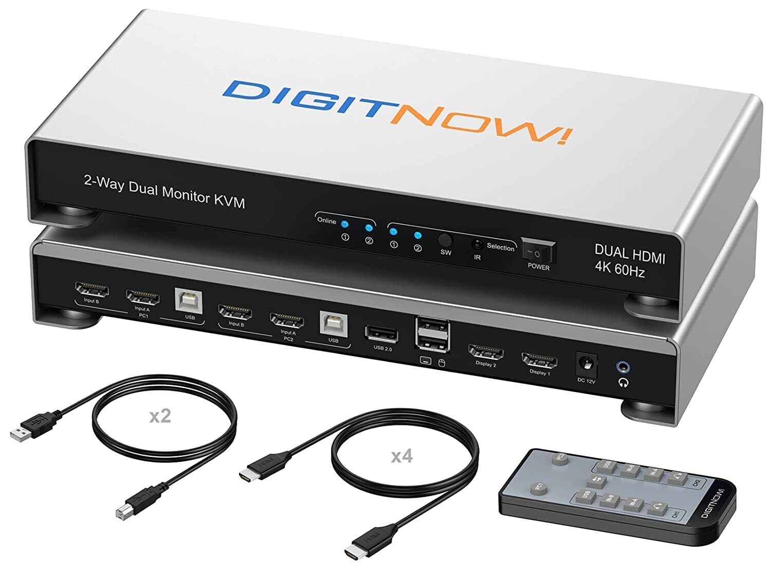 DIGITNOW Dual Monitor KVM Switch UHD 4K@60HZ HDM USB Remote Supprt EDID *3609C6A