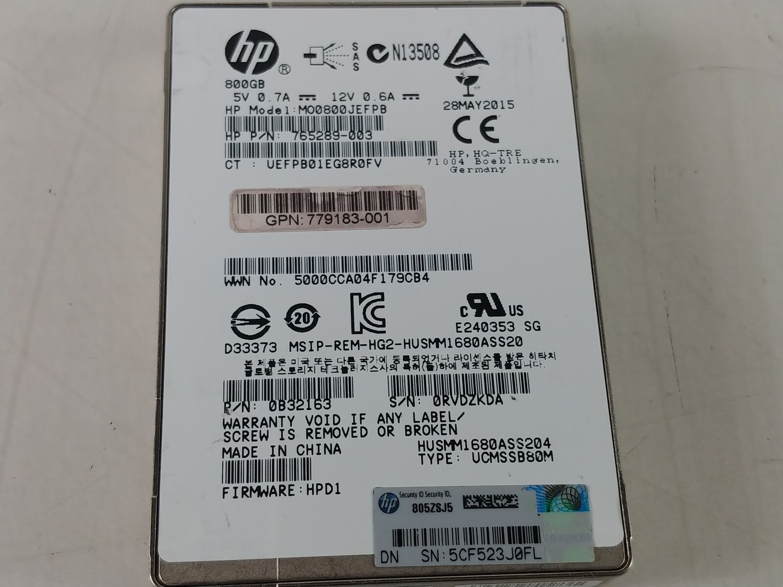 HGST HP HUSMM1680ASS204 800 GB SAS 3 2.5 in SSD