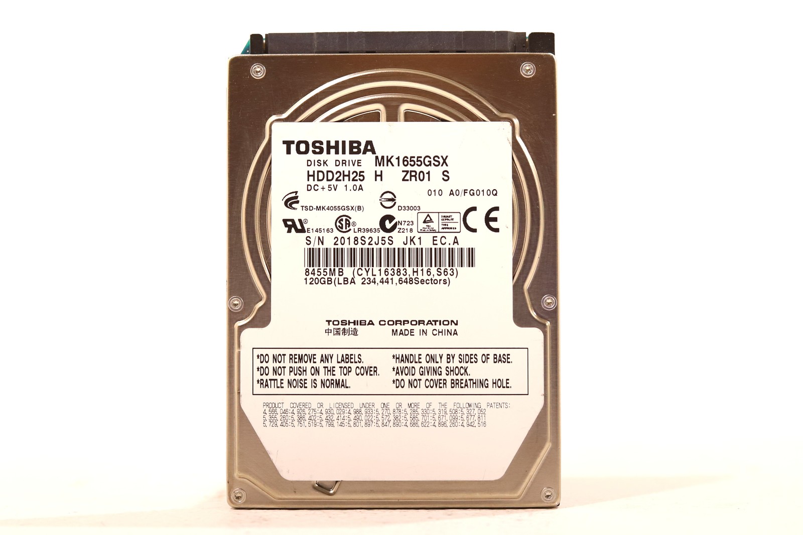 Toshiba MK1655GSX 120GB 2.5" 5.4K RPM SATA Hard Drive P/N:HDD2H25 Tested Working
